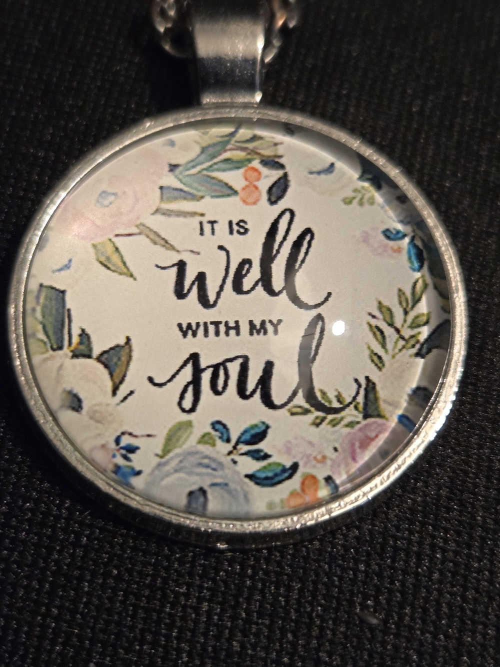 Silvertone "It Is Well With My Soul" 20" Necklace White & Pastel